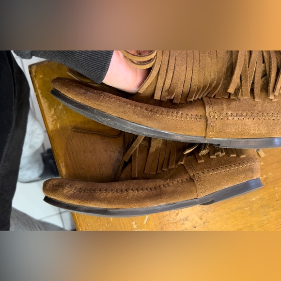 Min neto la Layer Fringed Leather Stitched Moccasin Pool no Boots Size 8 - Picture 5 of 13